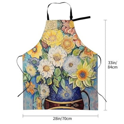 Prancing Brown Horse Heavy Duty Waterproof Apron with Pockets for AdultsResistant Grilling, Gardening, Painting - color: Oil on Canvas Flowers