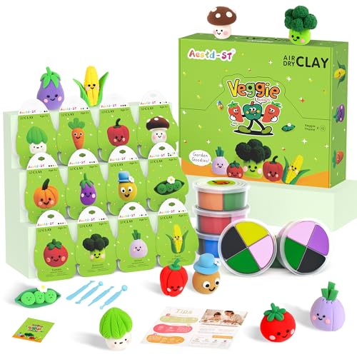 Air Dry Clay Kit - Vegetable Theme, Modeling Clay for Kids, DIY Magic Clay with Tools and Tutorials, 12 Boxes Molding Clay, Ultra Light, Soft & Non-Sticky, Arts and Crafts Gift for Kids - color: Vegetable Theme