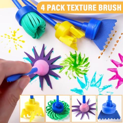 53-Pack Sponge Paint Brushes, Washable Painting Brushes, Toddler Painting Set, Early Learning Foam Roller Sponge Art Crafts Kit with Storage Bag, Creative Gift - style: 53 Pcs