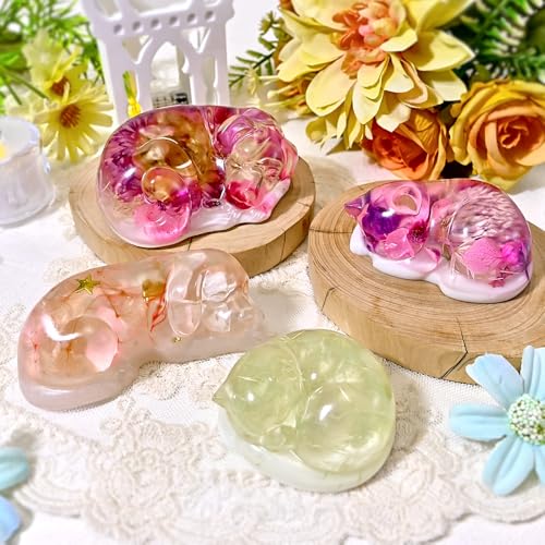 3D Dog Cat Silicone Molds for Resin Crafts Cartoon Pet Memorial Statue Epoxy Resin Molds Cute Animals Soap Mold Sleeping Cats Dogs Silicone Mold for DIY Pet Keepsakes Gummy Chocolate Candle Making