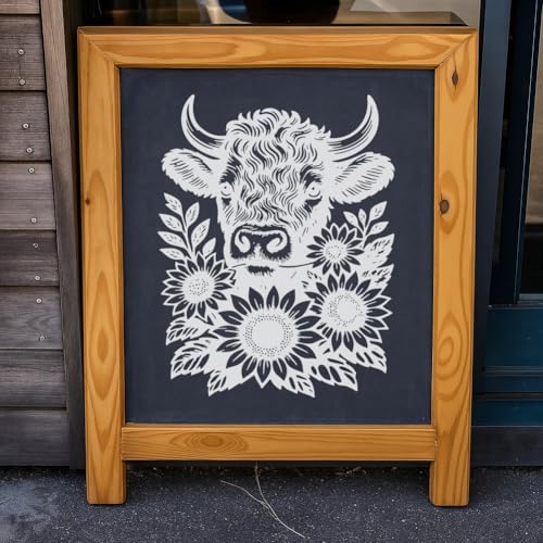 2 Sheets Silk Screen Stencil, The Cow Consumes Sunflowers Reusable Stencils Templates Self-Adhesive Silk Screen Printing for Wall Border Wood Fabric Home Craft Decor - style: Cow Sunflowers