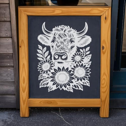 2 Sheets Silk Screen Stencil, The Cow Consumes Sunflowers Reusable Stencils Templates Self-Adhesive Silk Screen Printing for Wall Border Wood Fabric Home Craft Decor - style: Cow Sunflowers