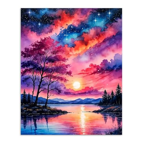 Alptiny Paint by Numbers Kit for Adults Beginner, Sunset Lake Landscape Paint by Number Kits on Canvas, Scenic DIY Oil Painting Kit for Home Decor & Gift, 16x20 Inch - color: Sunset Lake Landscape