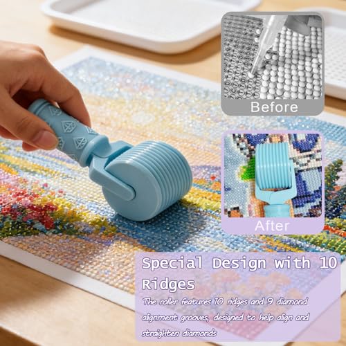 Jzzuau Diamond Art Roller Tool – 3D Printed Paint Straightening & Pressing Drills Roller, Easy-Grip Hand Roller for Rhinestone Embroidery, Essential DIY Craft Tool Accessories - color: Light Blue
