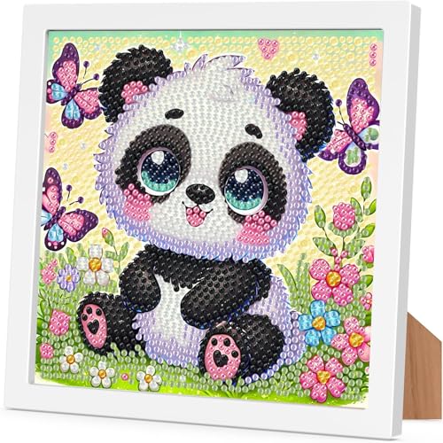Panda Diamond Art Painting Kits for Kids with Frame, Panda Diamond Art for Kids Ages 4-8-12 with Frame, Easy Small Cute Animal Gem Painting Kit for Gift Home Wall Decoration (7x7 inch) - color: CC966-US