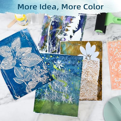 Gel Printing Plate Kits with Paints, Brayer, Baren, Stencils, Washi Stickers, Mixing Cups, Sticks , Blank Cards And Envelopes Storage Case 5X7 Gel Plate for Printmaking Supplies for Art And Crafts