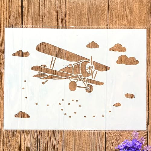 TIAMECH A4 Reusable Biplane Stencil for Painting | Propeller Aircraft Flight Layering Template, DIY Wall Art, Wood Furniture, Scrapbook & Crafts (8.3x11.7inch) - style: Biplane