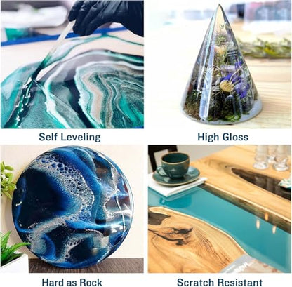 Teexpert Deep Pour Epoxy Resin Kit: 96OZ Epoxy Resin for 2-4" Pour Depths, Crystal Clear & High Gloss, Bubble-Free Casting Resin for Flower Preservation, River Tables and Mold Crafts - 2:1 Mix Ratio - size: 96OZ