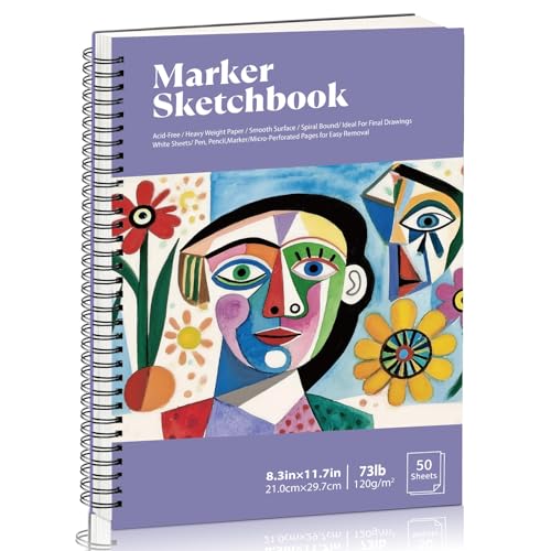 A4 Marker Paper Pad 50 Sheets, 8.3×11.7 Inch Bleedproof Art Sketch Pad, 73lb/120gsm Drawing Paper Spiral Sketch Book, Alcohol Marker Paper Painting Coloring Paper for Beginners, Artists, Easter Gift - size: 8.3×11.7 Inch (1 Pack)