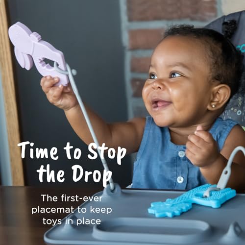 BUSY BABY Silicone Mat - NEW and Improved Suction Cups, 4 Straps to Secure Baby Essentials, Self Feeding, Baby Led Weaning, Travel Sleeve Included (Pewter) - color: Pewter