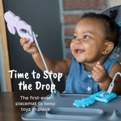 BUSY BABY Silicone Mat - NEW and Improved Suction Cups, 4 Straps to Secure Baby Essentials, Self Feeding, Baby Led Weaning, Travel Sleeve Included (Pewter) - color: Pewter