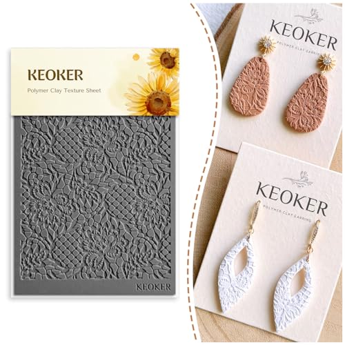 KEOKER Lace Texture Mat for Polymer Clay, Lace Molds for Polymer Clay, Works with Polymer Clay Cutter, Same Effect as Polymer Clay Texture Roller, Lace Texture Sheets for Polymer Clay (B) - color: B