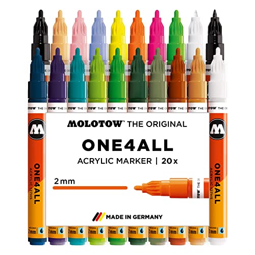 Molotow One4All 127HS Acryl Marker Main-Kit 2 (2,0 mm Strichstärke, hochdeckend und permanent, UV-beständig, für fast alle Untergründe) 20 Stück sortiert - color: Assorted Colors, size: 20 Count (Pack of 1)