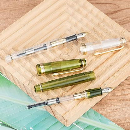 Jinhao 82 Acrylic Fountain Pen, Iridium Medium Nib with Ink Converter, Transparent Olive Green Classic Design Smooth Writing Pen (Gold Trim) - color: Olive Green Clear (Gold Trim), style: Medium (0.7 mm)