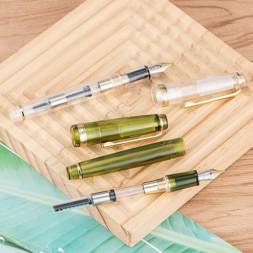 Jinhao 82 Acrylic Fountain Pen, Iridium Fine Nib with Ink Converter, Transparent Olive Green Classic Design Smooth Writing Pen (Gold Trim) - color: Olive Green Clear (Gold Trim), style: Fine (0.5 mm)