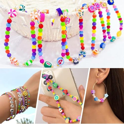 Bracelet Making kit, 1000pcs Polymer Clay Beads Bracelet Making kit, 24 Styles Fruit, Flower, Cake, Butterfly, Necklace, Earrings, DIY Bracelet Making kit Accessories for Women - color: A+Style