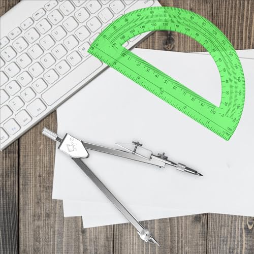Students Geometry Math Set, Drawing Compass and 6 Inch Transparent Swing arm Protractor 180 Degree Math Protractor (Green) - color: Green