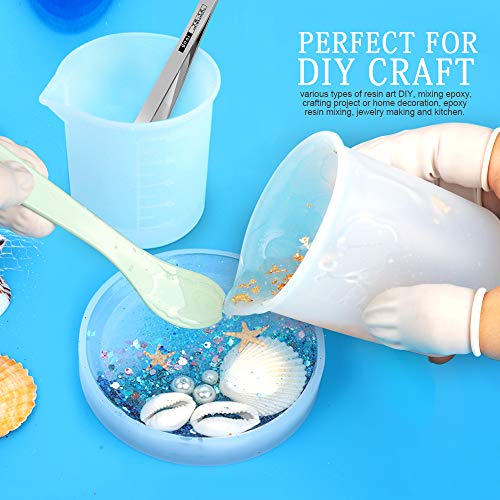 LEOBRO Silicone Measuring Cups for Epoxy Resin, 250 & 100ml Reusable Epoxy Resin Mixing Cups, Silicone Pouring Cup, with Stir Sticks, Finger Cots, Tweezers
