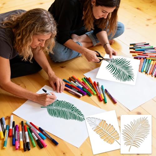 12 Pcs Large Tree Leaf Vine Stencils for Painting on Wood, Reusable Wood Burning Drawing Art Paint Stencil, Plant Tropical Leaves Templates for Home Wall Decor(Leaf) - style: Leaf