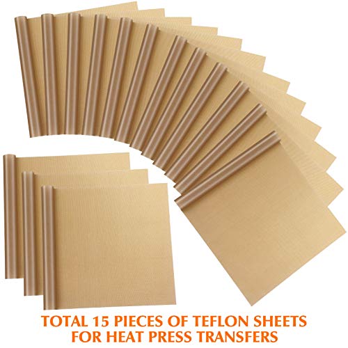 Teflon Sheet for Heat Press, 15 Pack Selizo Heat Transfer Cover Paper Heat Resistant Transfer Protector Sheets for Cricut Iron HTV Vinyl, Sublimation, Baking and Craft - color: 15 Pack