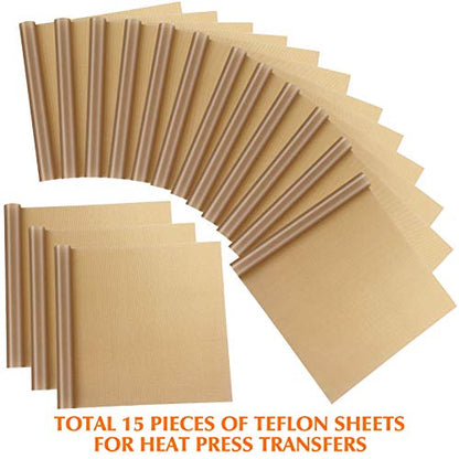 Teflon Sheet for Heat Press, 15 Pack Selizo Heat Transfer Cover Paper Heat Resistant Transfer Protector Sheets for Cricut Iron HTV Vinyl, Sublimation, Baking and Craft - color: 15 Pack
