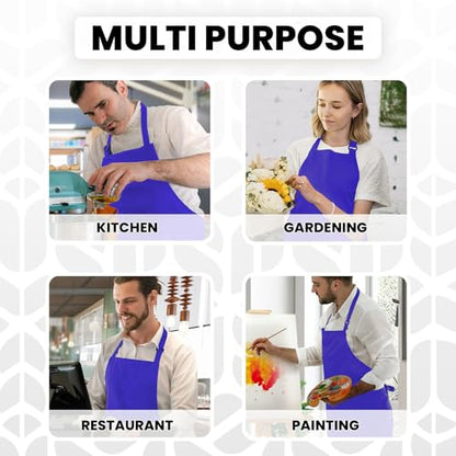 Adjustable Bib Apron 100% Polyester Kitchen Aprons Waterdrop Resistant Aprons with Adjustable Strap, Pockets & Long Ties - color: Royal Blue, style: Pack of 12