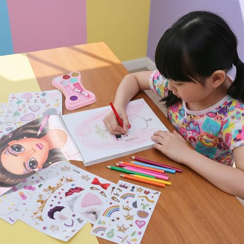 BSCOOL Make-up Artist Kit - 2 Sets Pretend Play Makeup & Sticker Coloring Book, Includes Palette, Brushes, Pencils & 200+ Stickers, Girls Beauty Toy Ages 5+ - color: Multipack - 2PCS Make Up Studio