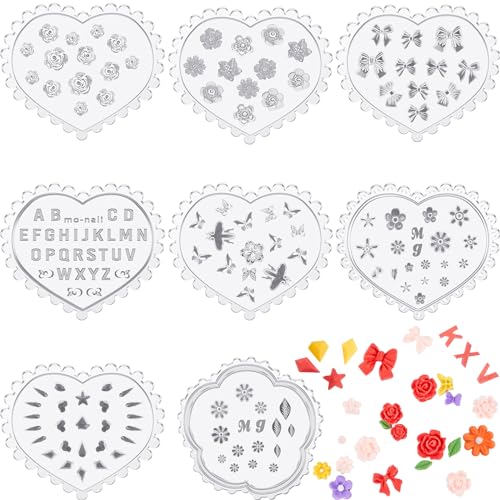 Zeyune 8 Pcs Polymer Clay Molds, Silicone Mini Flower Bows Alphabet Cutters for Earring Jewelry Making, Small Rose Daisy Leaf Letter Clay Mold Kit(Vivid) - style: Vivid