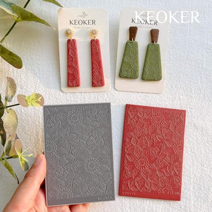 Keoker Polymer Clay Texture Sheets Set, Works with Boho Polymer Clay Cutter,The Same Effect as Polymer Clay Texture Roller, Boho Texture Sheets for Polymer Clay, Clay Earring Molds for Earrings (2) - color: Boho2