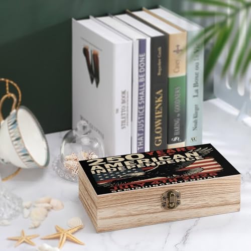 250 Years America Anniversary 1776-2026 Eagle Flag Jewelry Box Wooden Rustic Multi-Purpose Organizer with Front Clasp for Jewelry, Crafts, Accessories & Small Items - color: style-2