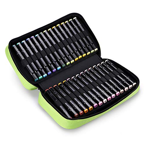 BTSKY Art Marker Carrying Case Lipstick Organizer-60 Slots Canvas Zippered Markers Storage for Touch Spectrum Noir Paint Sharpie Markers, Empty Wallet Only(Green) - color: Green