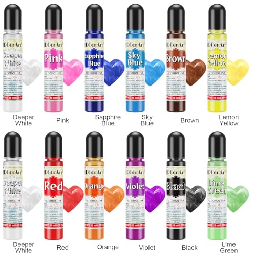 Alcohol Ink - 12 Vibrant Colors Alcohol Inks for Resin, Fast-Drying High Concentrated Resin Color Pigment for Epoxy Resin, Tumbler Making, Fluid Art Painting, Resin Art, Coaster - 0.35Fl oz