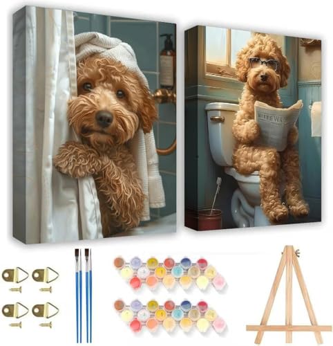 KYOQFVN 2 Pack Dog Paint by Numbers with Frame, Adult Paint by Number Kits on Canvas with Wooden Easel - Easy Acrylic Oil Painting for Home Wall Decor8x12inch - color: BKH2030-BKH2031-US