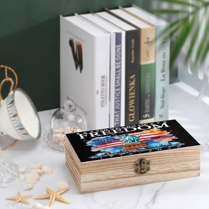 250 Years Of Freedom Statue Of Liberty American Flag 1776 2026 Jewelry Box Wooden Rustic Multi-Purpose Organizer with Front Clasp for Jewelry, Crafts, Accessories & Small Items - color: style-9