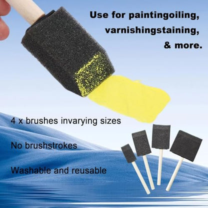 4 Pcs Foam Brushes, Paint Sponges, Sponge Brush, Sponge Paint Brushes, Foam Paint Brushes for Applying Dye, Paint, Stain, Varnish and Oil to Wood