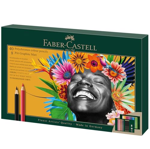 Faber-Castell Polychromos Colored Pencils and Pitt Graphite Matte Gift Set | Back to School Essentials | 50 Piece Sketch Pencils and Art Colored Pencils Set with Accessories - style: 50 Count
