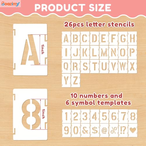 1 Inch 42 Pcs Reusable Letter Number Symbol Stencils, Plastic Painting Templates for Wood Wall Fabric Rock Chalkboard Signage School Door Porch DIY Art Craft Decoration Projects - size: 1 inch（White）