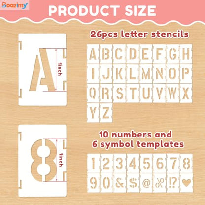1 Inch 42 Pcs Reusable Letter Number Symbol Stencils, Plastic Painting Templates for Wood Wall Fabric Rock Chalkboard Signage School Door Porch DIY Art Craft Decoration Projects - size: 1 inch（White）