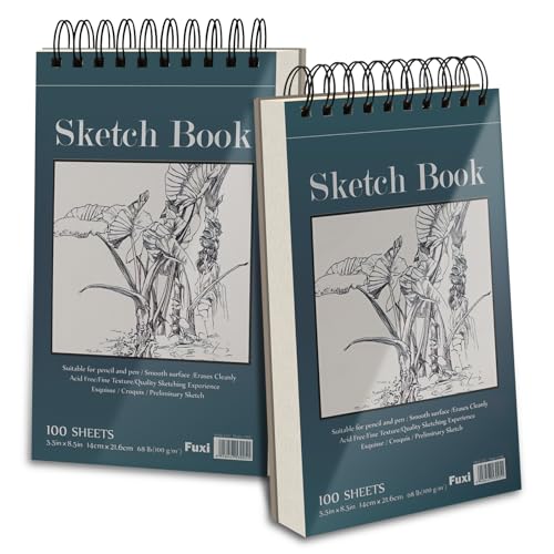 Small Sketchbook 5.5" x 8.5" - 2 Pack Top Spiral Mini Sketch Pad, Small Sketch Book Hard Cover, 100 Sheets Each 68lb/100gsm - Mini Drawing Paper for Kids, Portable Drawing Pad for Beginners & Artists. - color: Aegean Blue