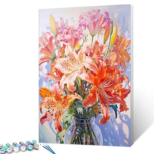 Tucocoo Flowers in Vase Paint by Numbers Kits 16x20 inch Canvas DIY Oil Painting for Kids, Students, Adults Beginner with Brushes and Acrylic Pigment - Colorful Blooming Flowers Photo Gift(DIY Frame) - color: Flower in Vase 02, size: 16''x20''(DIY Frame)
