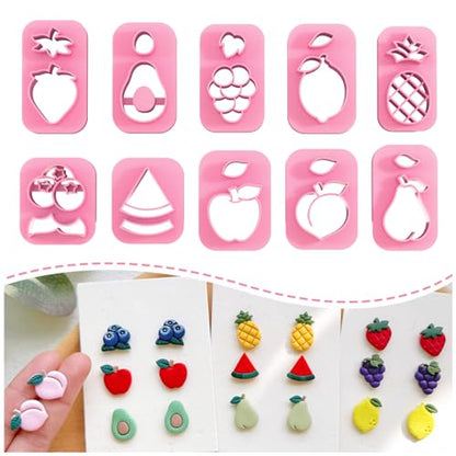 Keoker Fruit Clay Cutters, Studs Polymer Clay Cutters, 10 Shapes Fruit Clay Earrings Cutters, Strawberry Clay Cutter, Clay Cutters for Earrings Jewelry Making - color: Fruit