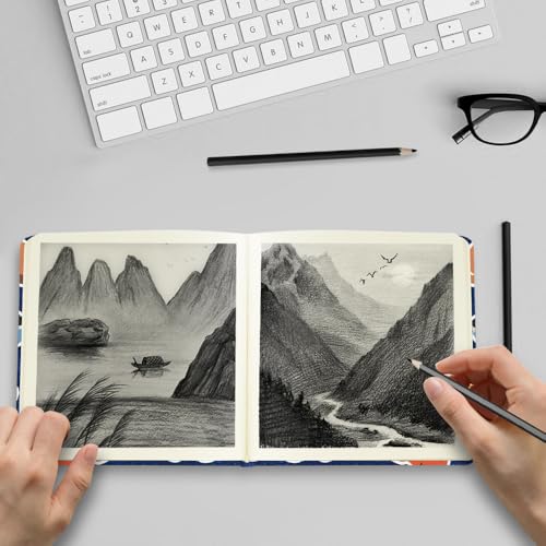 Square 4.8x4.8 inches 80gsm 96sheets/192 Pages Notebooks Blank Sketchbooks Travel Journal Pocket Hardcover Paint Writing Diary Memo Planner Cloth Cover. Line Ball Cat - color: Cloth Cover-4.8x4.8in-Line Ball Cat