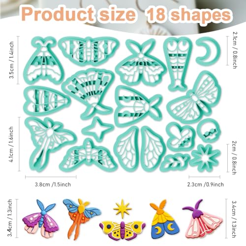 18Pcs Moth Shapes Polymer Clay Cutters Set, Clay Earrings Cutters Polymer Jewelry Cutter for Earrings Making DIY Craft Supplies