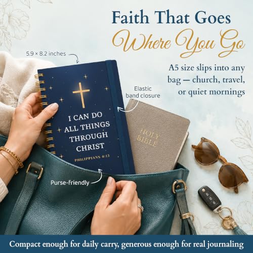 Hardcover Blank Christian Notebook – 140 Pages - Philippians 4:13 | Lined Pages with Bible Verse Cover – Inspirational Writing Spiral Notebook for Bible Study, "I Can Do All Things" - color: I Can Do