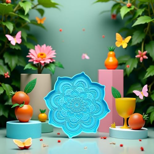 Epoxy Resin Silicone Molds, Mandala Coaster Tray Cup Mat Casting Mould, DIY Crafts Sculpture Supplies, Home Decoration Making Tools, Jewelry Casting Supplies(4.7x4.7x0.27inches)
