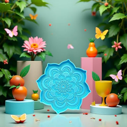 Epoxy Resin Silicone Molds, Mandala Coaster Tray Cup Mat Casting Mould, DIY Crafts Sculpture Supplies, Home Decoration Making Tools, Jewelry Casting Supplies(4.7x4.7x0.27inches)