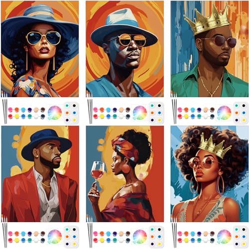 Dinifee 6 Pack Pre Drawn Canvas for Painting Pre Printed Canvas Kit 8 x 10 Inch Stretched Cotton Paint and Sip Set for Adults Couple Party Graduation Summer Date Night(Couple) - style: Couple Style