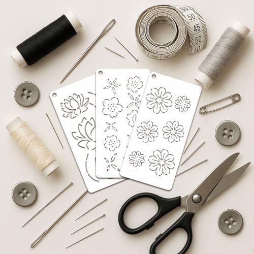 12 Sheets Sashiko Painting Stencils, 12 Styles Flower Leave Pattern Sashiko Quilting Drawing Templates Reusable Border Stencil for Sewing Embroidery Scrapbooking DIY Ornaments - style: Flower