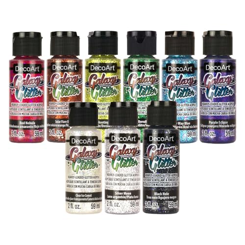 DecoArt Galaxy Glitter Rainbow Acrylic Paint Set – 9 Bottles (2 fl oz) – Bright Multicolor Glitter Paints for Crafting, Art Projects & Creative DIY Crafts - color: Rainbow Glitter
