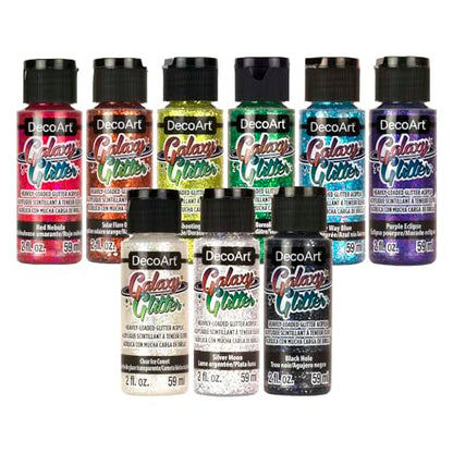 DecoArt Galaxy Glitter Rainbow Acrylic Paint Set – 9 Bottles (2 fl oz) – Bright Multicolor Glitter Paints for Crafting, Art Projects & Creative DIY Crafts - color: Rainbow Glitter